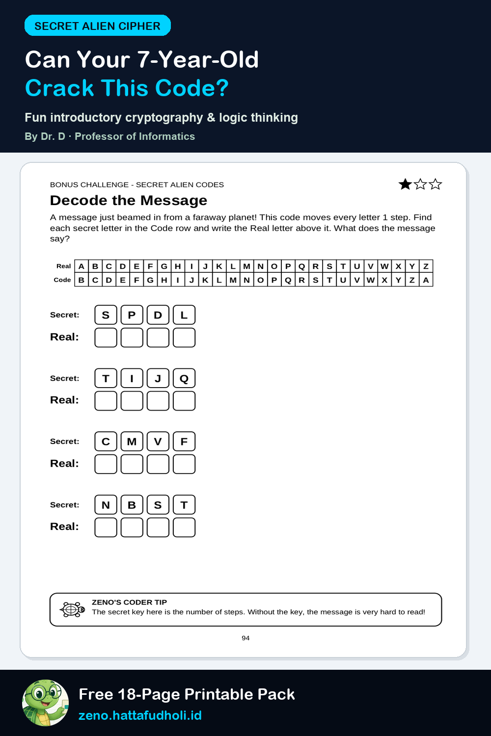 Secret Alien Codes & Cryptography Puzzles for Kids Printable Worksheet Preview