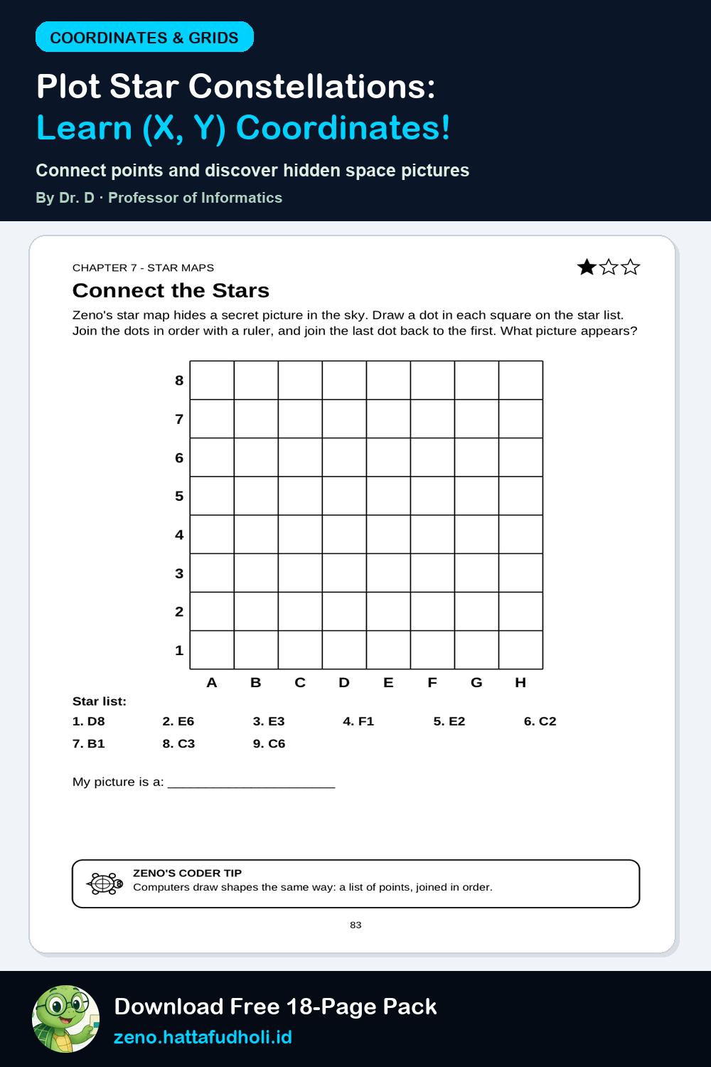 Star Maps & (X, Y) Coordinate Grid Worksheets for Kids Printable Worksheet Preview