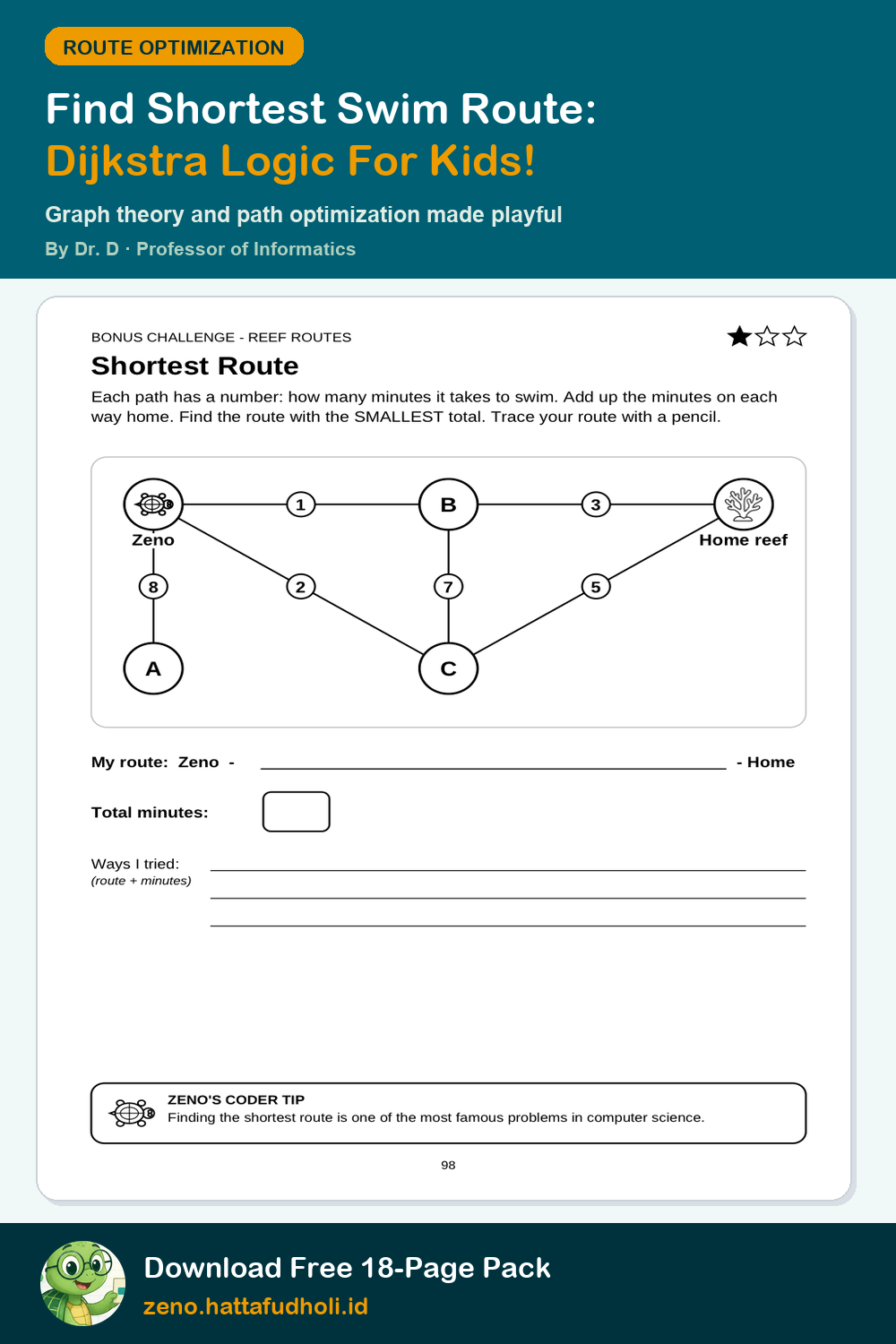 Shortest Path & Graph Routing Puzzles for Kids (Ages 6–9) Printable Worksheet Preview